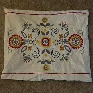 Artisan Embroidered Floral Pillow Cover button enclosure 18x20